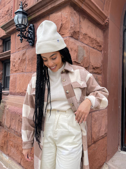 The Wrap Life Cuffed Satin Lined Beanie in Tusk White Hat