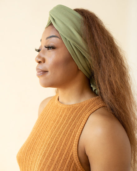 The Wrap Life Harvest Ribbed Head Wrap in Fern Green Head Wrap