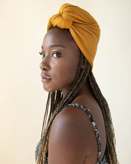The Wrap Life Harvest Ribbed Head Wrap in Saffron Yellow Head Wrap