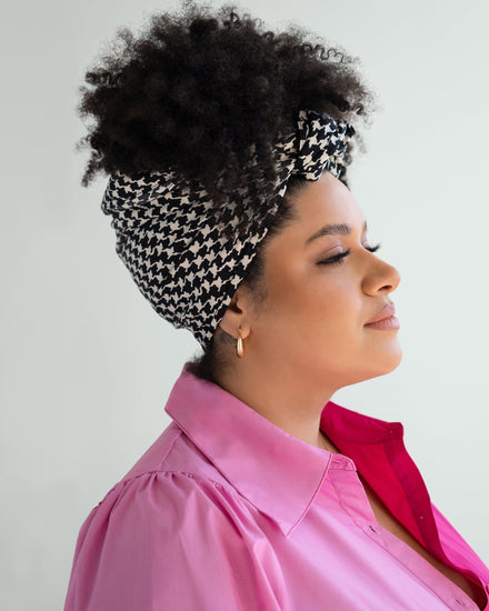 The Wrap Life Houndstooth Head Wrap in Black Black Head Wrap