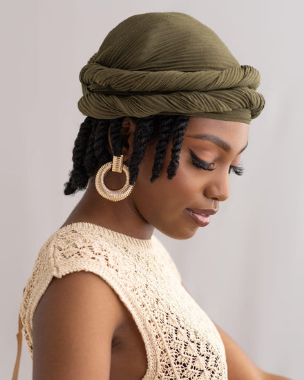 The Wrap Life Pleated Head Wrap in Forest Green Head Wrap