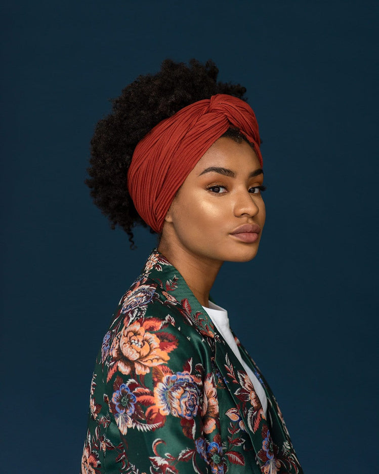 The Wrap Life Pleated Head Wrap in Sienna Orange Head Wrap