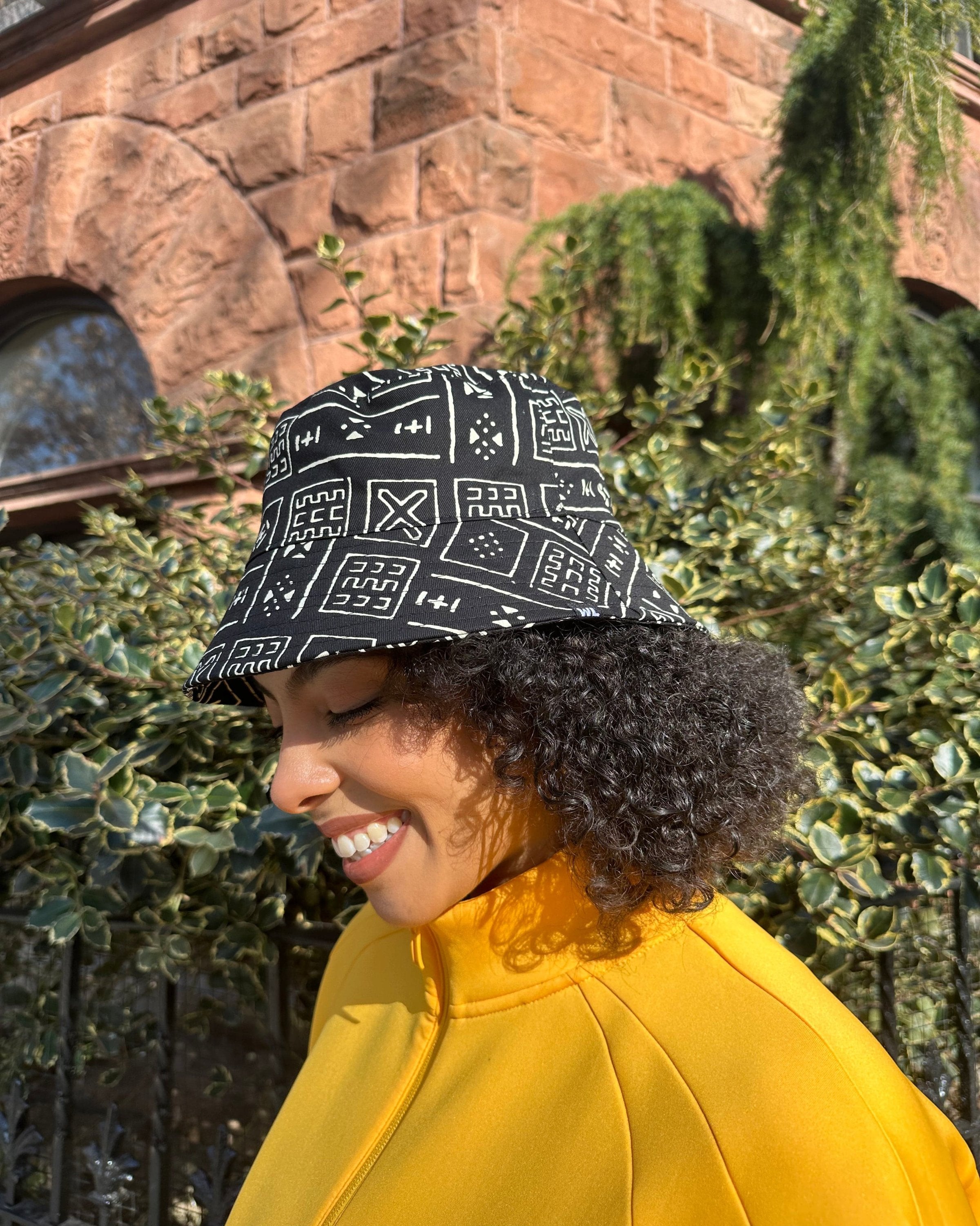 The Wrap Life Satin Lined Printed Bucket Hat in Black Black Hat