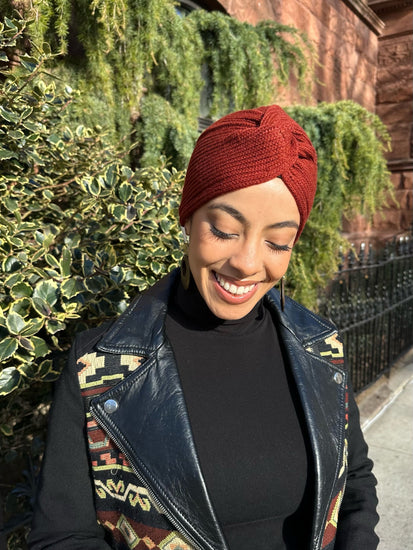 The Wrap Life Satin Lined Winter Turban in Sienna Red Turban