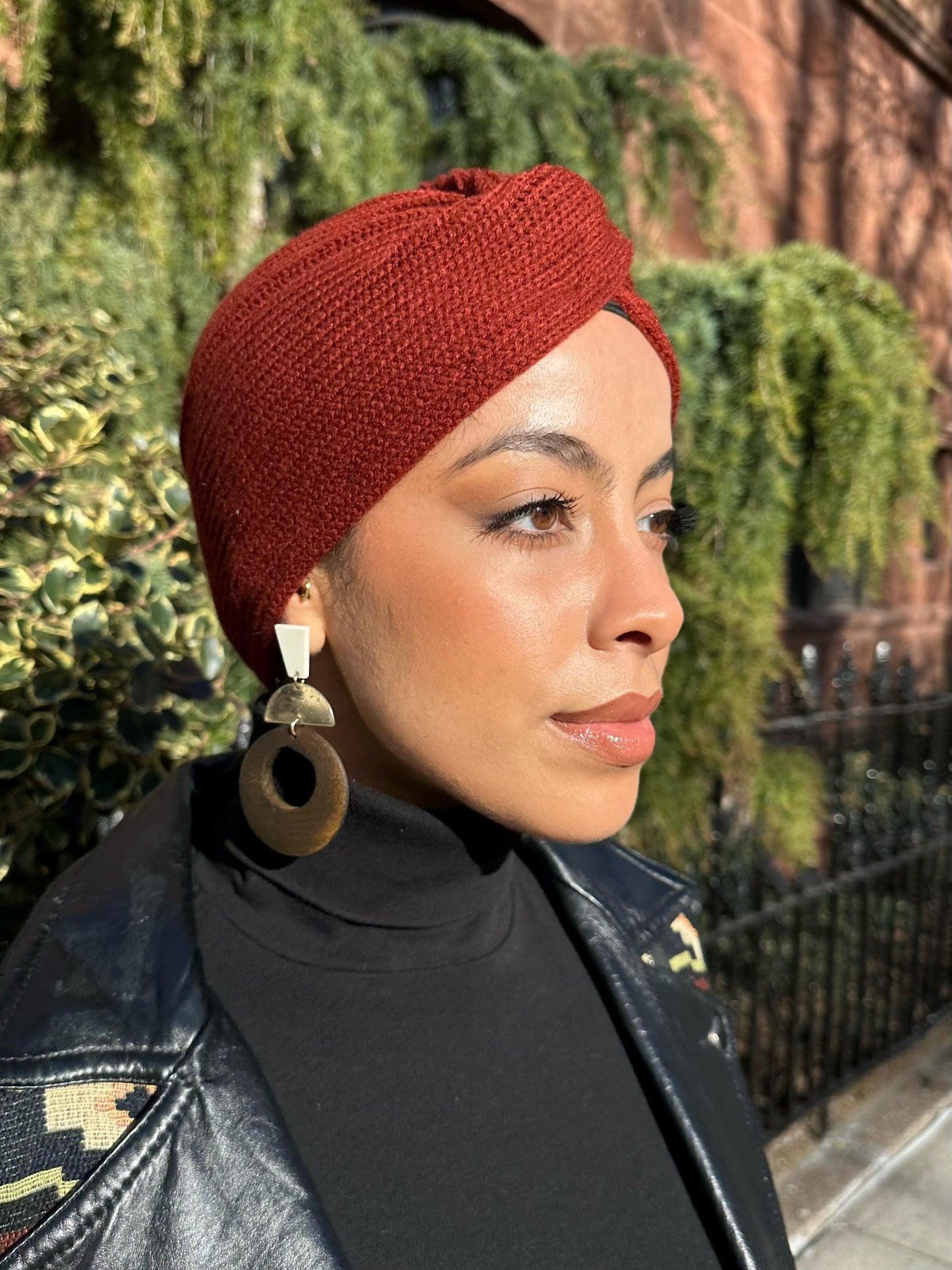 The Wrap Life Turban Red Satin Lined Winter Turban in Sienna